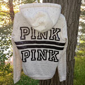 PINK VICTORIA'S SECRET HOODIE ZIP-UP SWEATER JACKET, MEDIUM